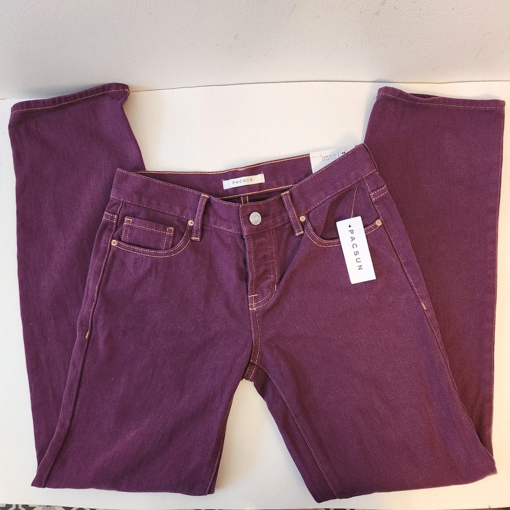 PacSun Low Rise Straight Leg Jeans Violet Purple Button Fly 100% Cotton Size 24